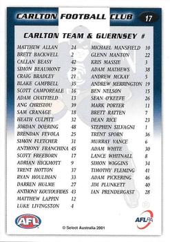 2001 Select AFL Authentic #17 Carlton Blues Back